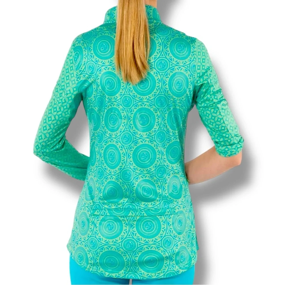 Gretchen Scott St Lawrence Half Zip Pullover Turq Kelly Medallion XL - Picture 3 of 16
